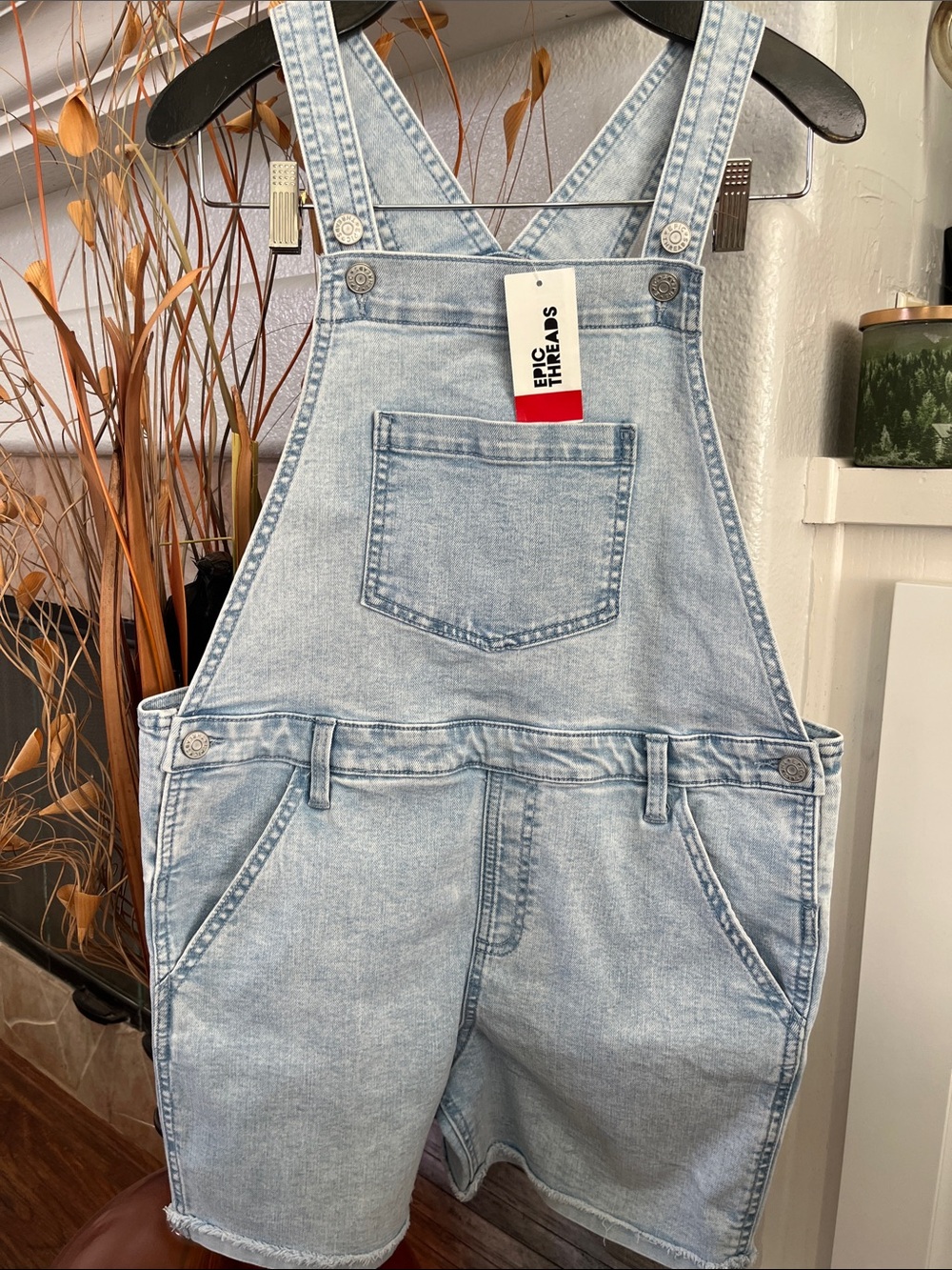 Epic Threads Light Blue Denim Short Overalls
